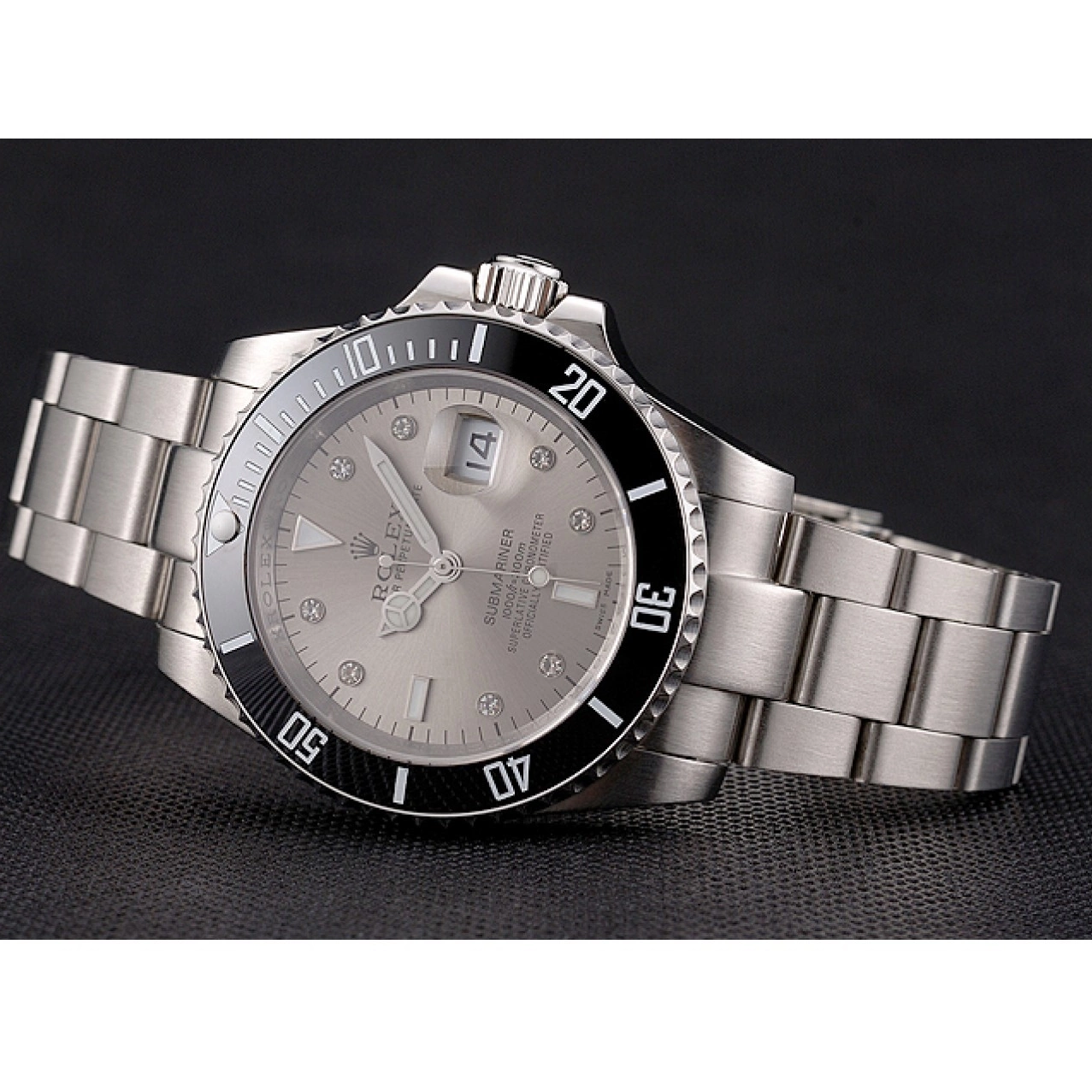 Aaa replica watch Case Stainless Silver Dial Steel Submariner Rolex And Swiss Bracelet Bezel Markings Diamond Black 0619